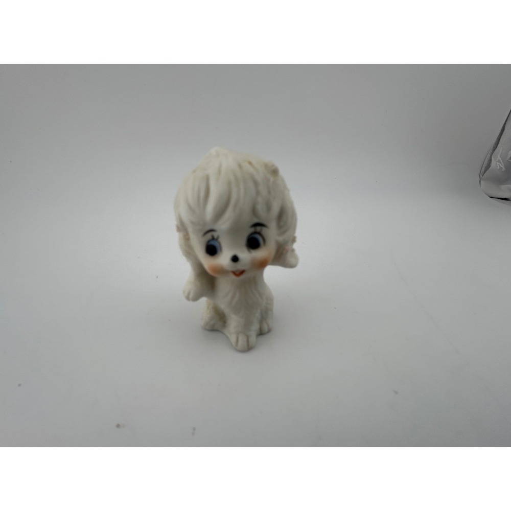 Vintage Ceramic White Fluffy Dog Figurine Cute‎ Kawaii Animal Statue